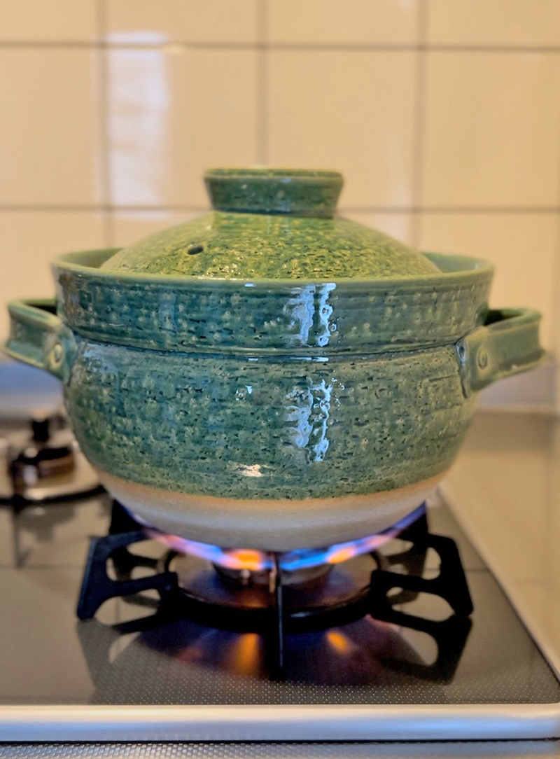 佐治陶器 伊賀焼 ごはん鍋 ５合炊き 緑彩